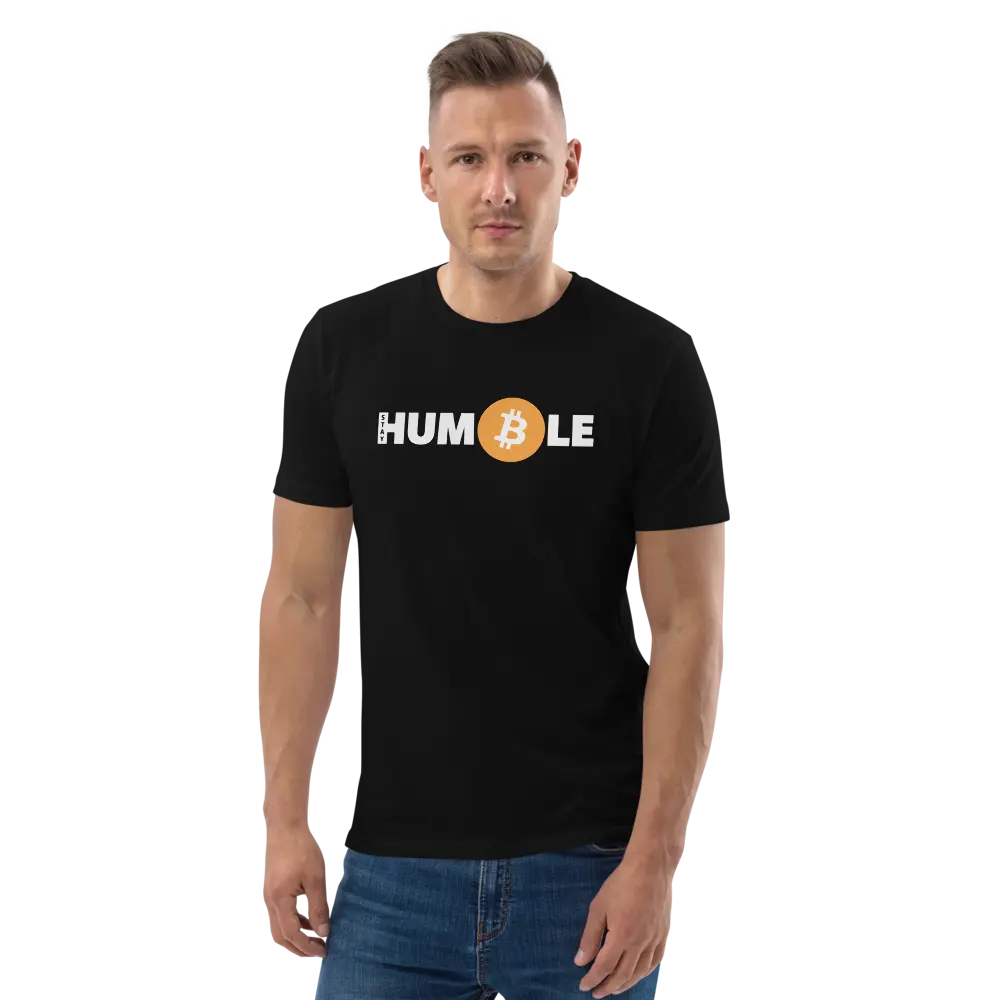 Bitcoin T-Shirt – Stay Humble - worn on model
