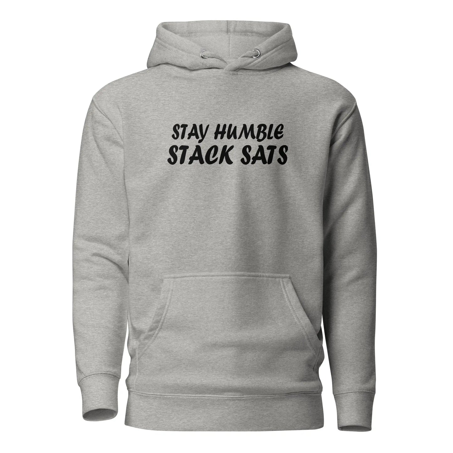 bitcoin hoodie - stay humble stack sats - front view - grey