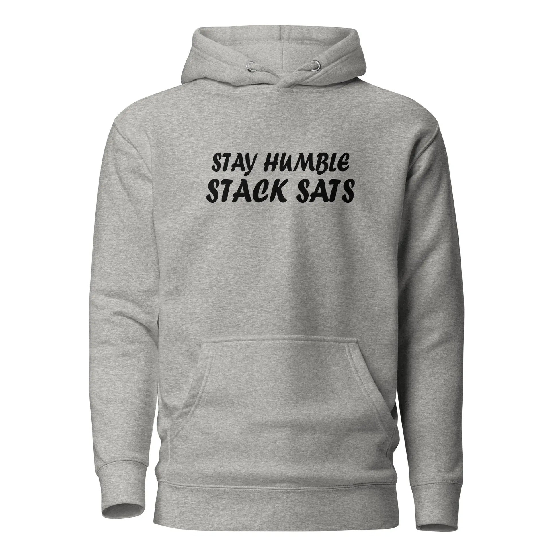 bitcoin hoodie - stay humble stack sats - front view - grey