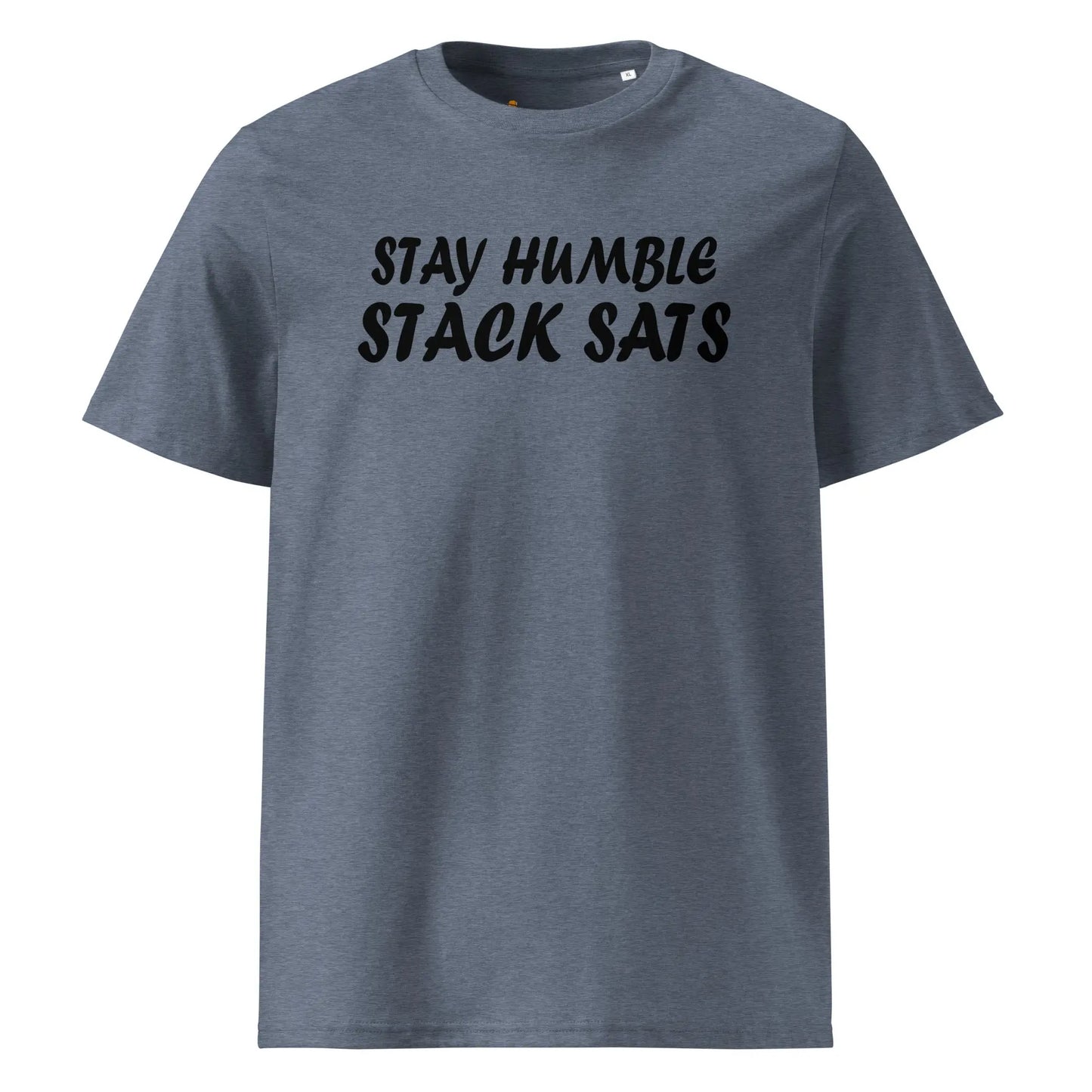 Bitcoin T-Shirt – Stay Humble Stack Sats - front view - blue