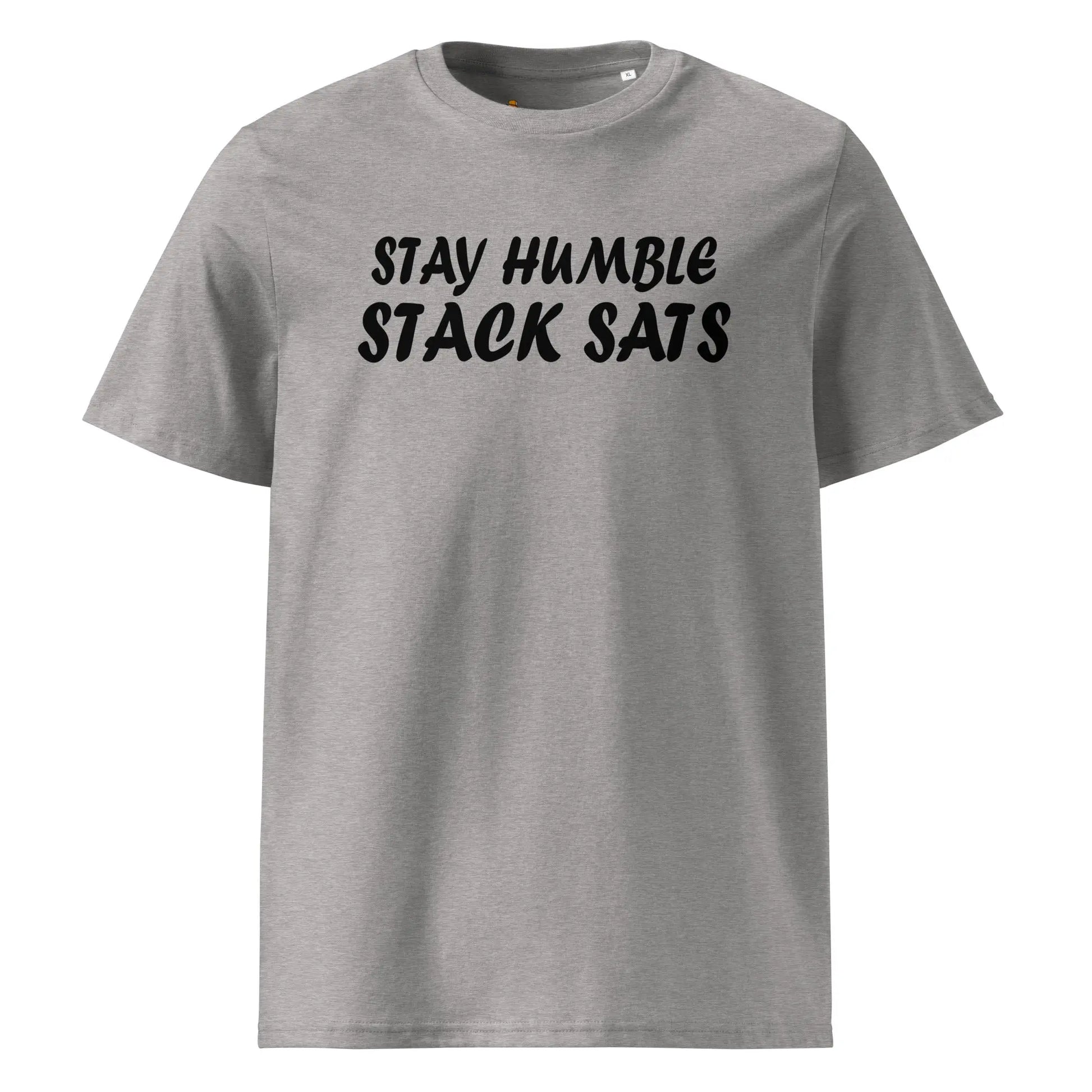 Bitcoin T-Shirt – Stay Humble Stack Sats - front view — grey