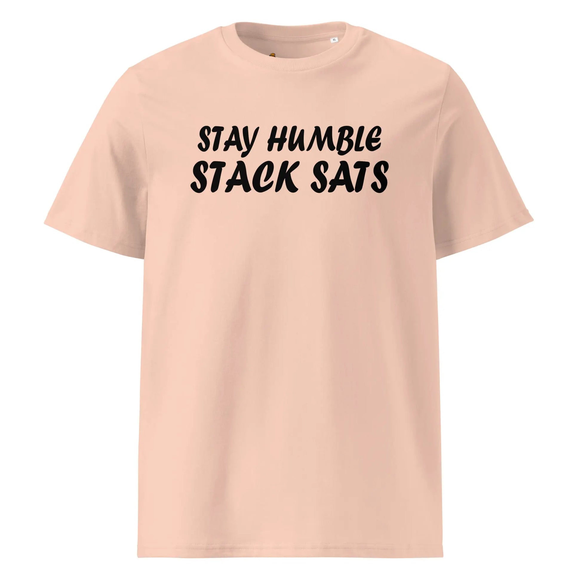 Bitcoin T-Shirt – Stay Humble Stack Sats - front view — pink