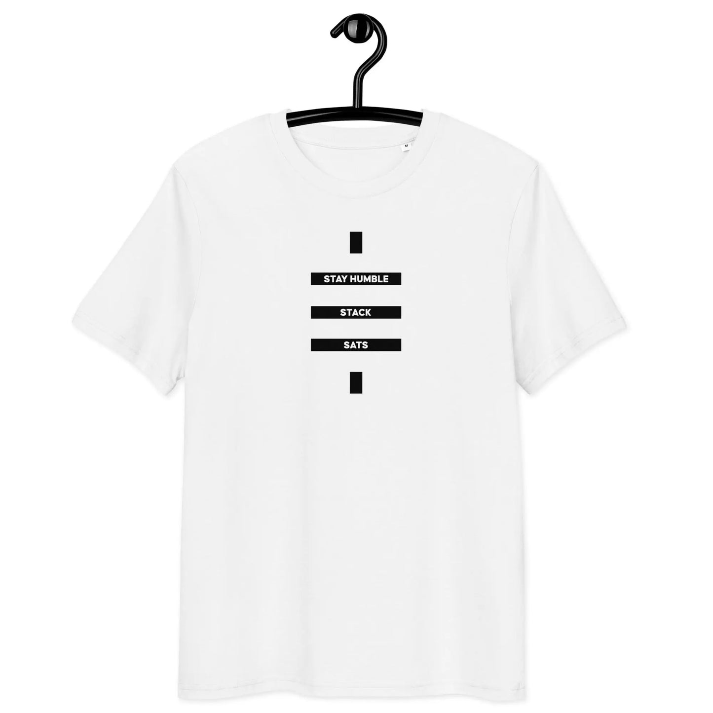 Bitcoin T-Shirt – Stay Humble Stack Sats - hanger - white 