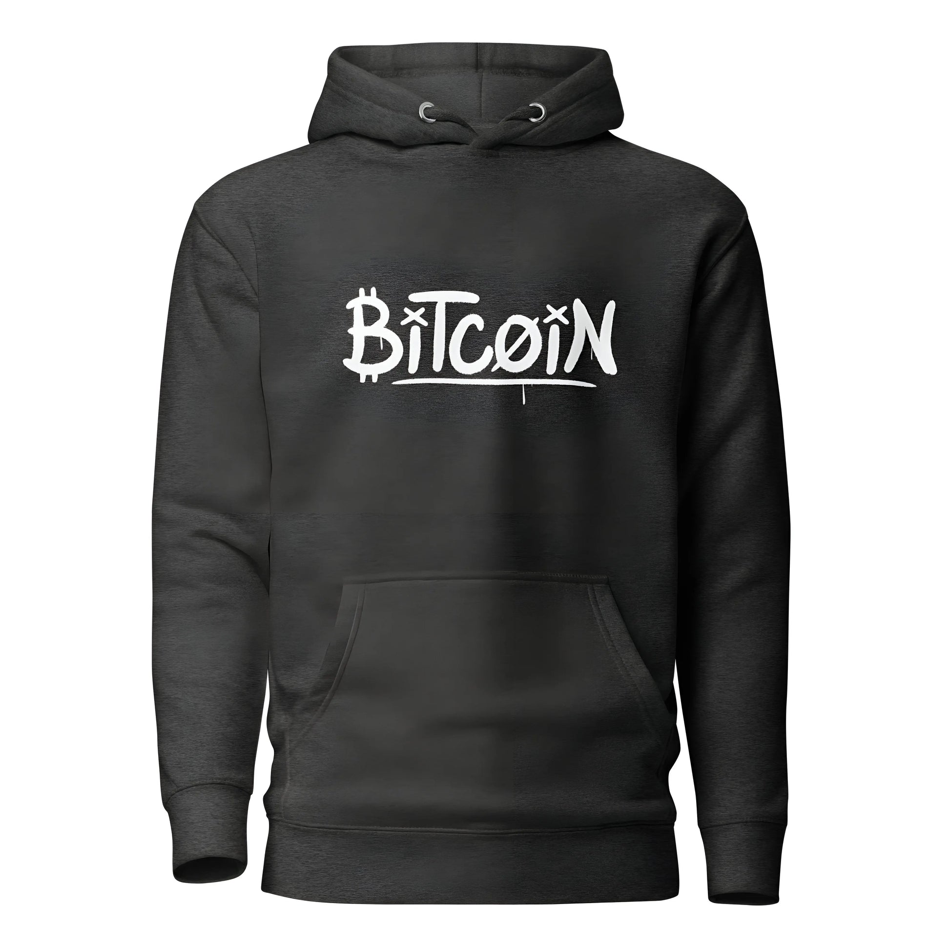 bitcoin hoodie - street art graffiti - front view - grey