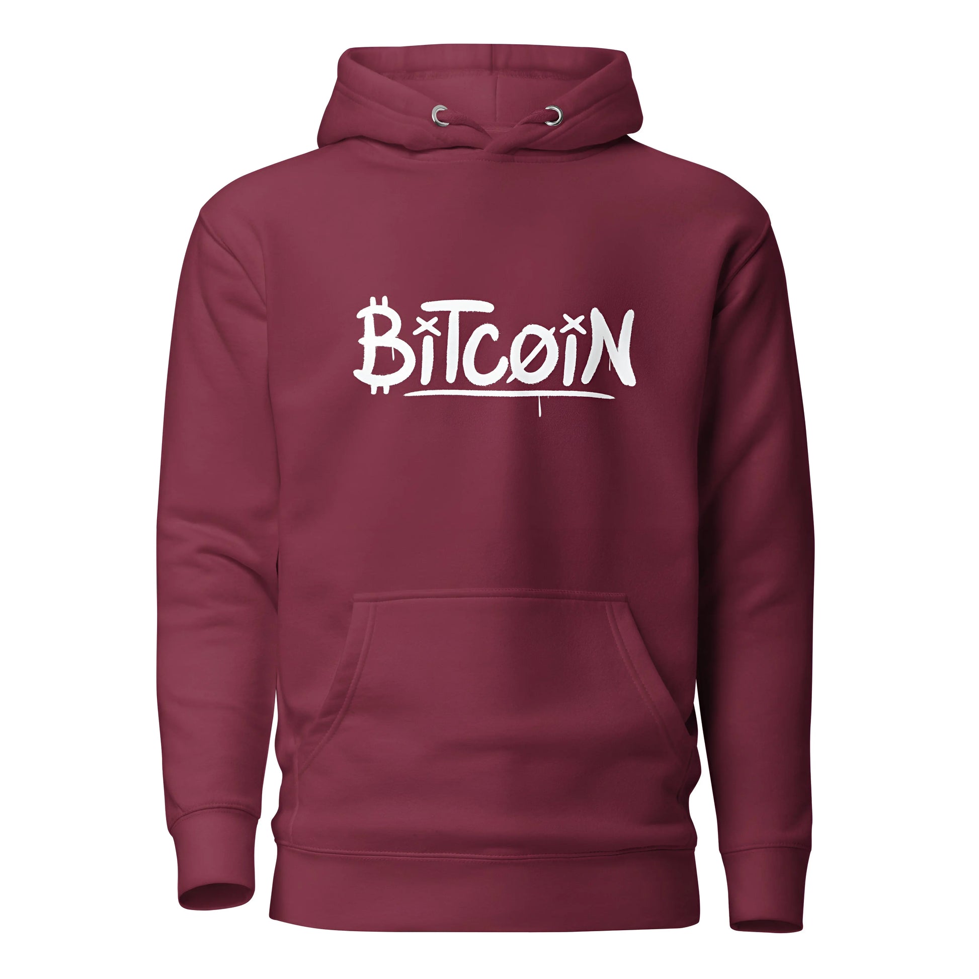 bitcoin hoodie - street art graffiti - front view - maroon