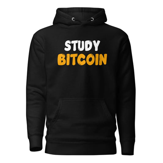 bitcoin hoodie - study bitcoin - front view - black