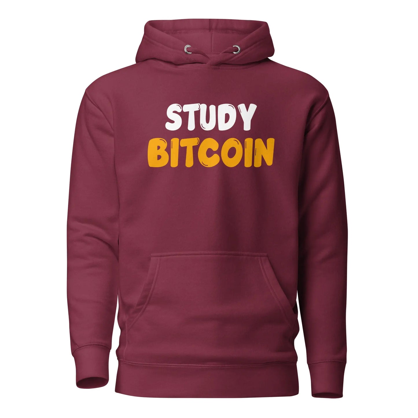 bitcoin hoodie - study bitcoin - front view - maroon