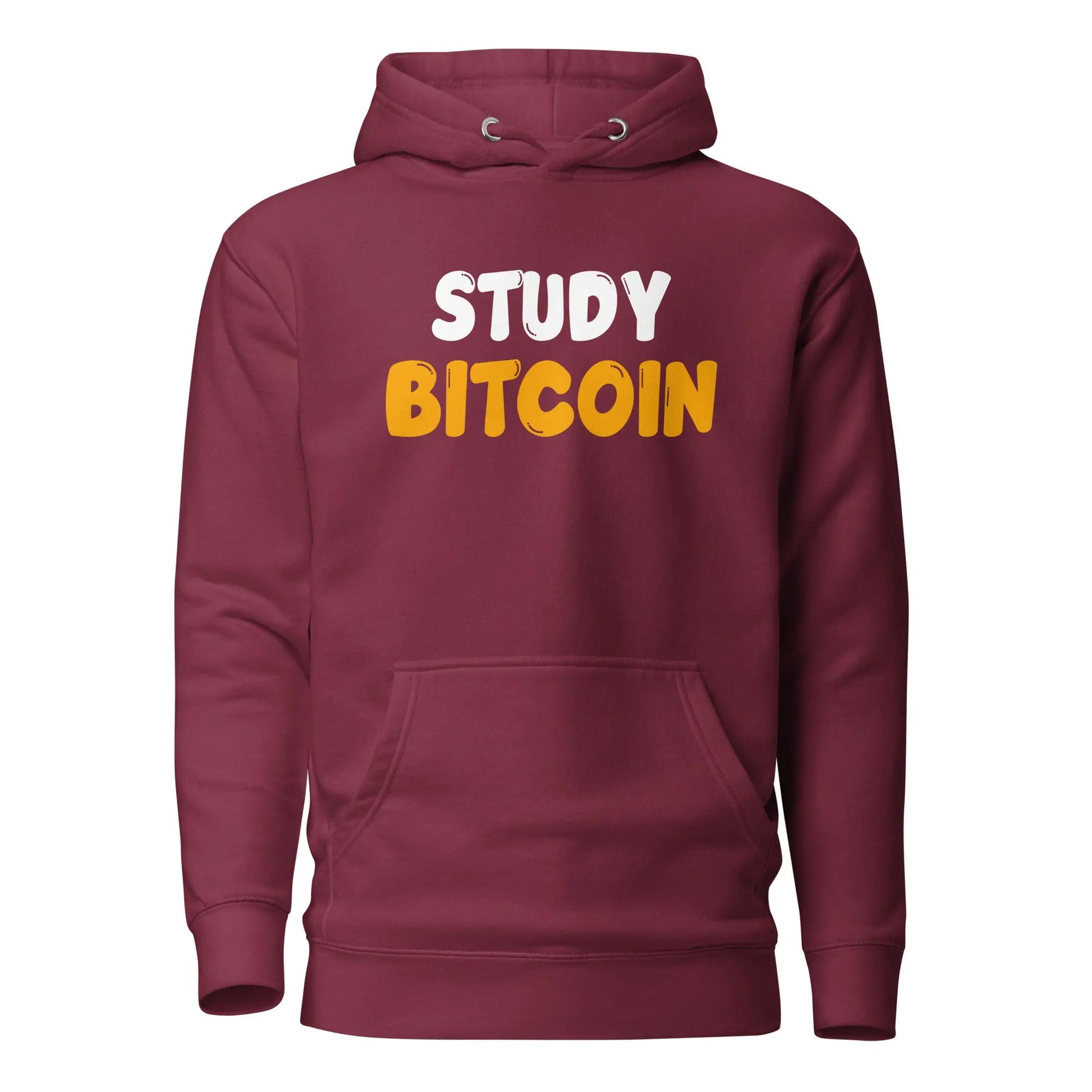 bitcoin hoodie - study bitcoin - front view - maroon