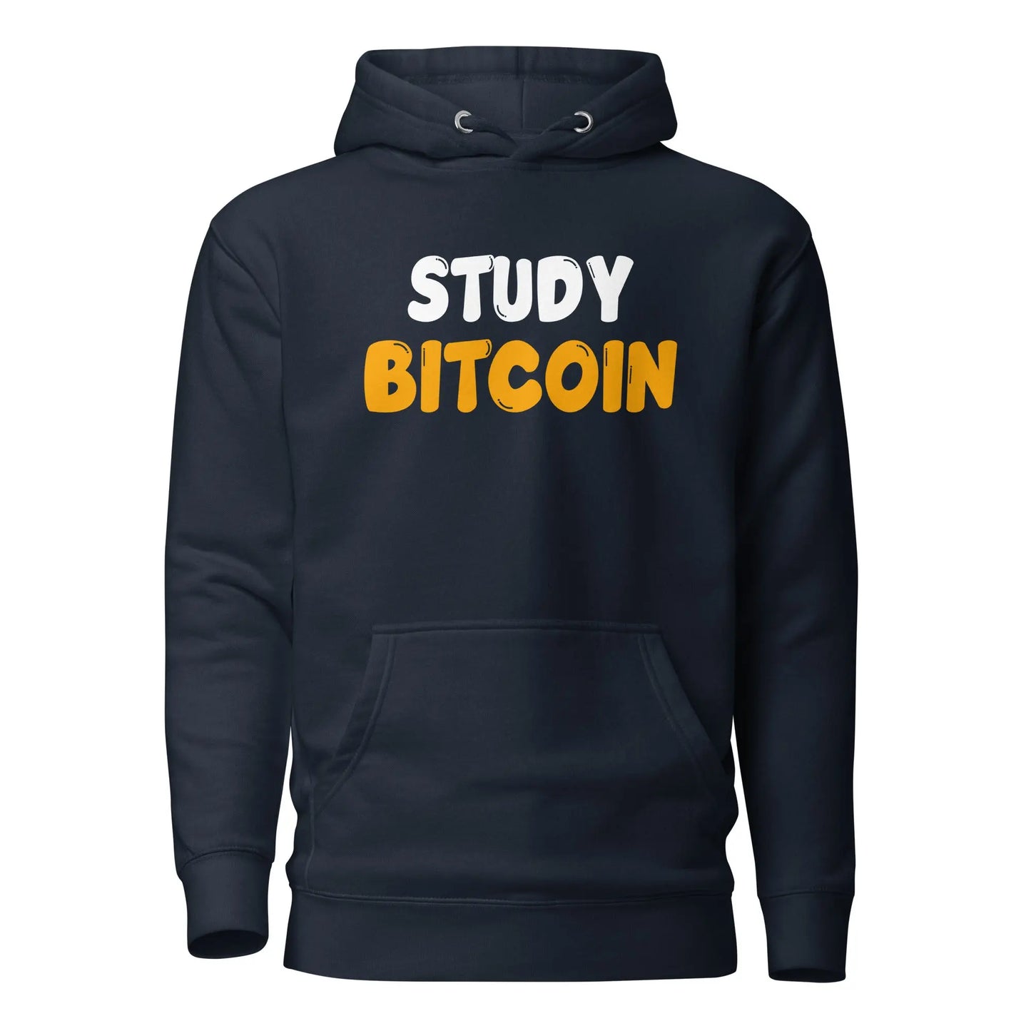 bitcoin hoodie - study bitcoin - front view - navy blue