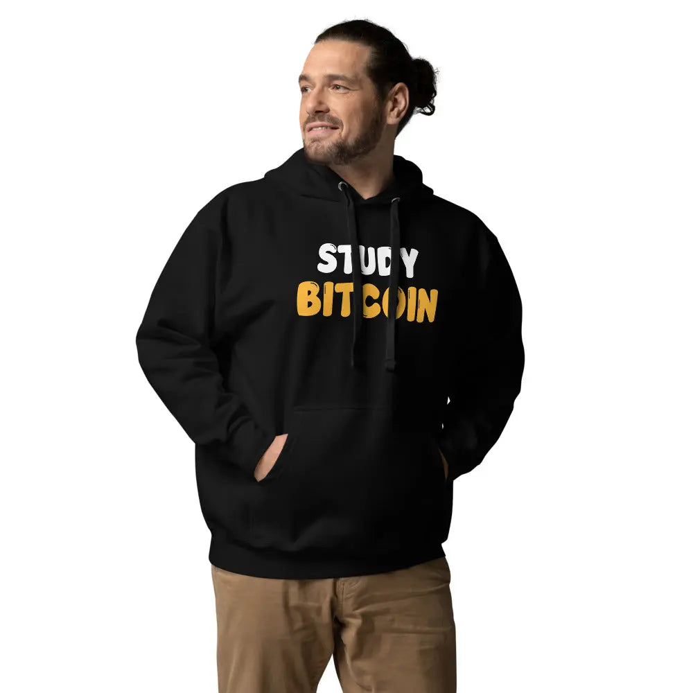 bitcoin hoodie - study bitcoin - worn on model - black