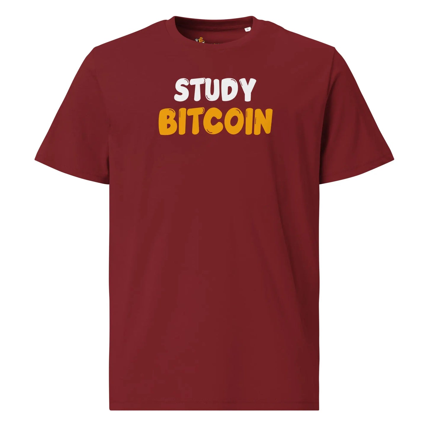 Bitcoin T-Shirt – Study Bitcoin - front view — burgundy red