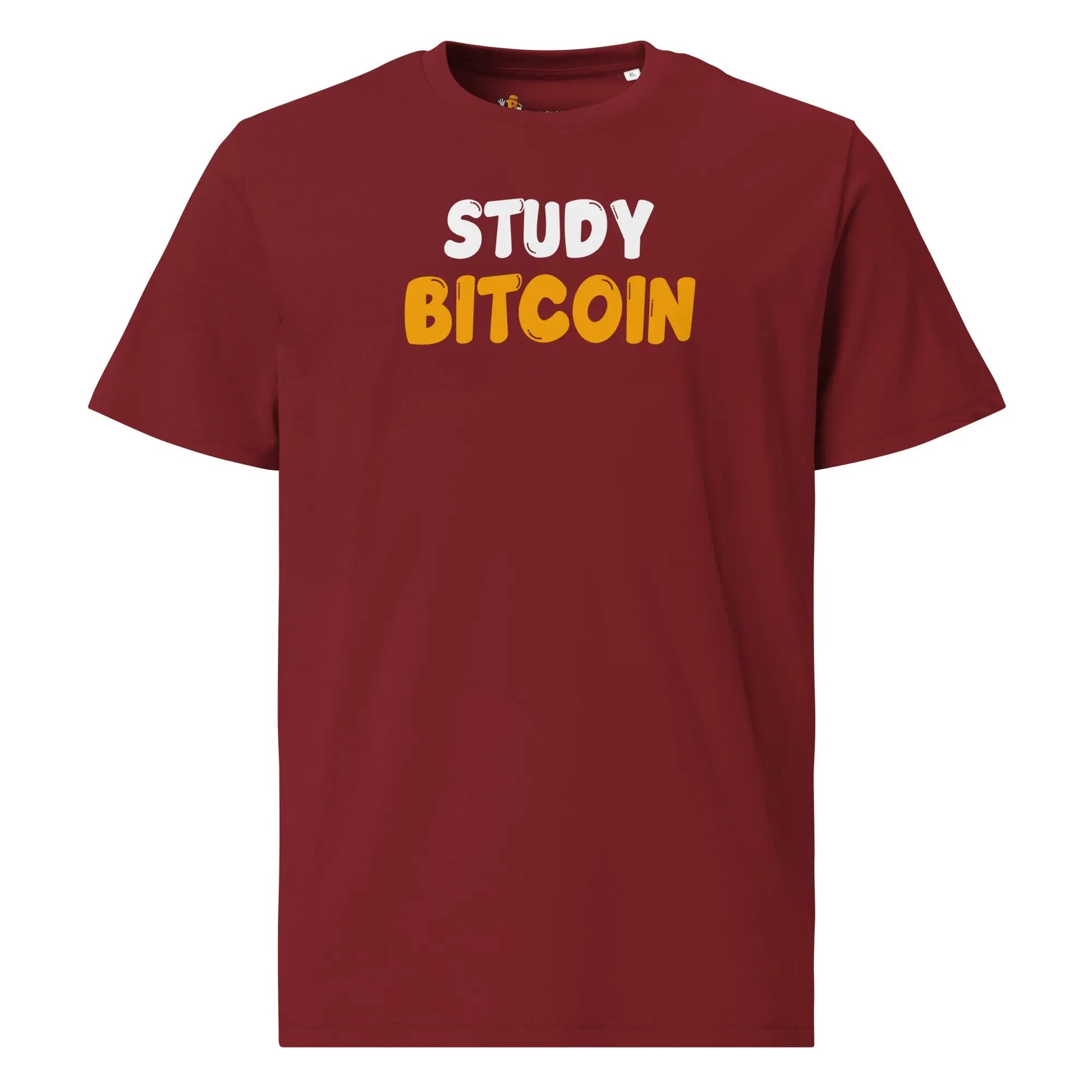 Bitcoin T-Shirt – Study Bitcoin - front view — burgundy red