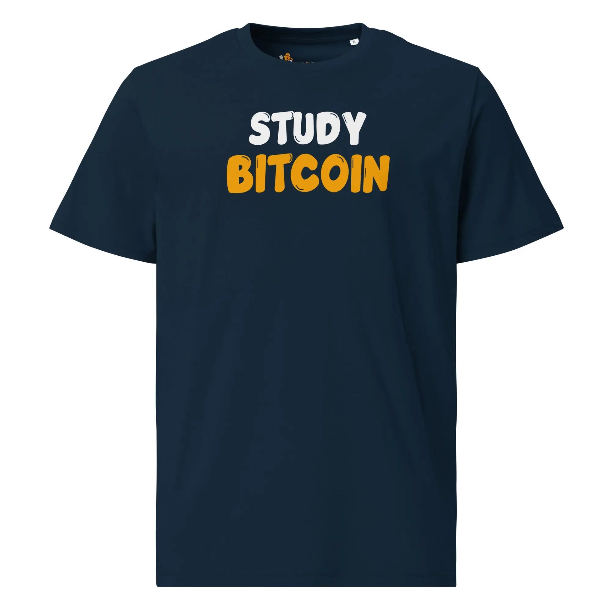Bitcoin T-Shirt – Study Bitcoin - front view — navy blue