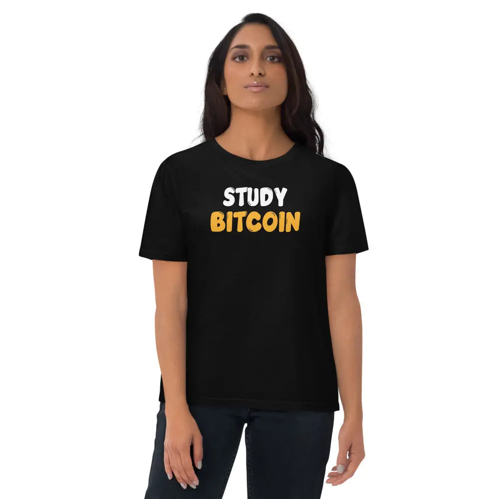 Bitcoin T-Shirt – Study Bitcoin - worn on female model — black