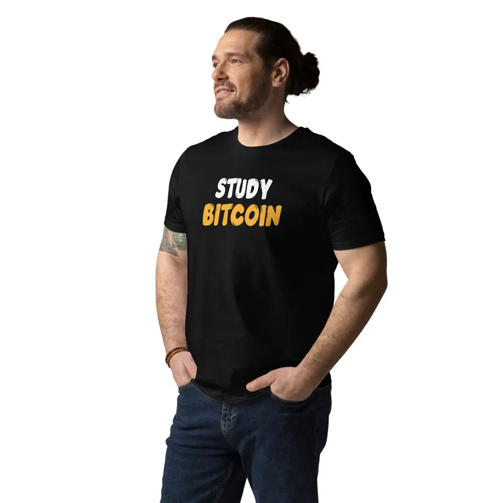 Bitcoin T-Shirt – Study Bitcoin - worn on model — black