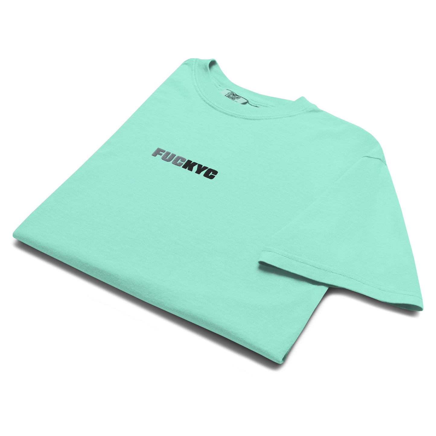 t-shirt - fuckyc - front view - chalky mint