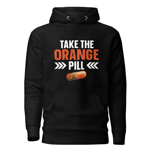 bitcoin hoodie - take the orange pill - front view - black