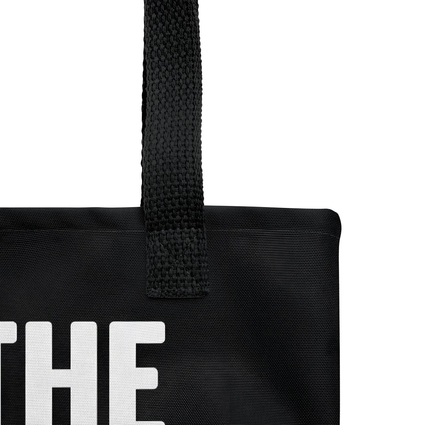 bitcoin tote bag - take the orange pill - close-up view - black