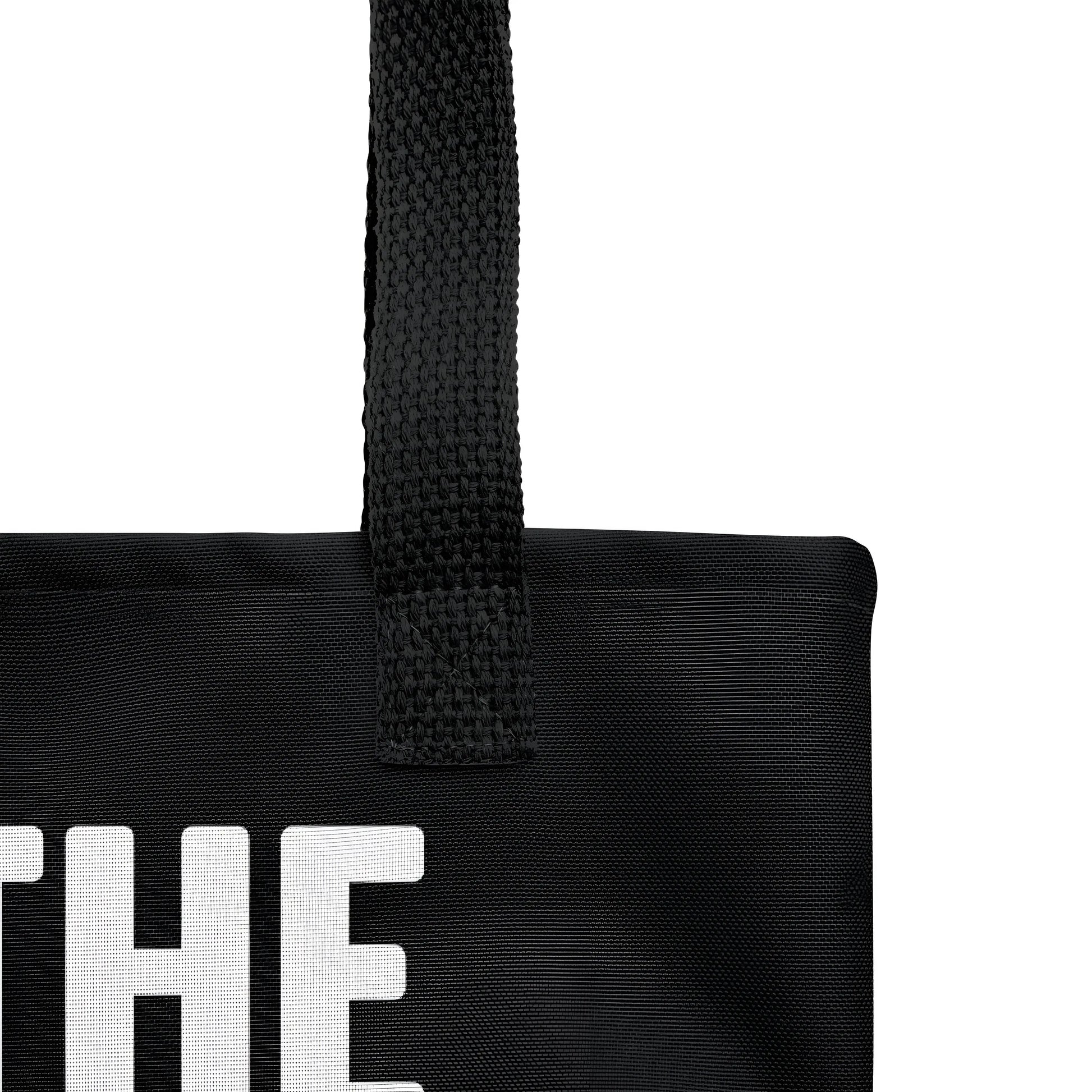 bitcoin tote bag - take the orange pill - close-up view - black
