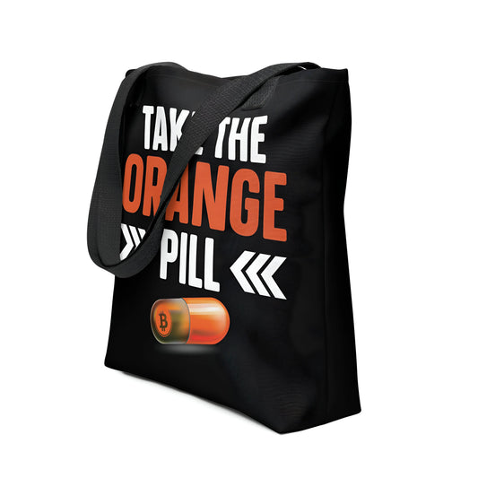 bitcoin tote bag - take the orange pill - front view - black