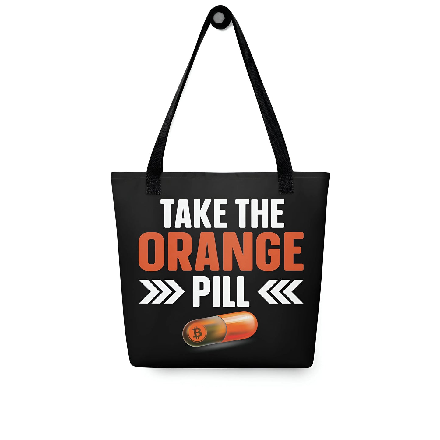 bitcoin tote bag - take the orange pill - on hanger