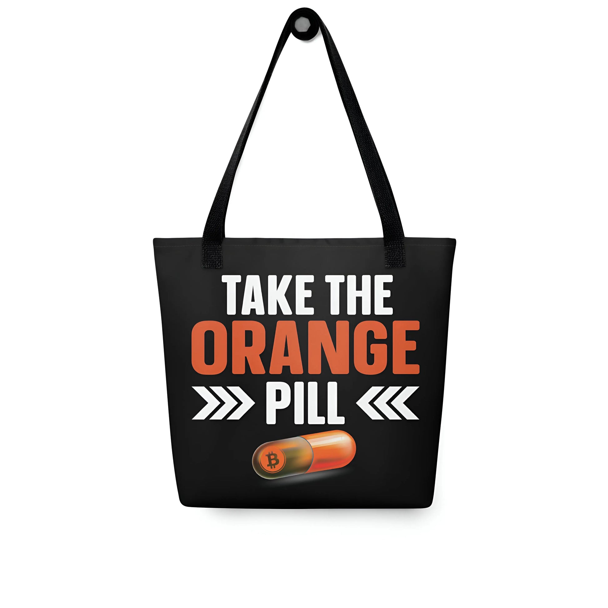 bitcoin tote bag - take the orange pill - on hanger