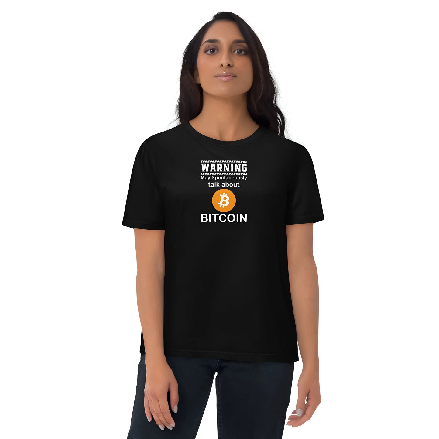 bitcoin t-shirt talk about bitcoin - worn on model - black