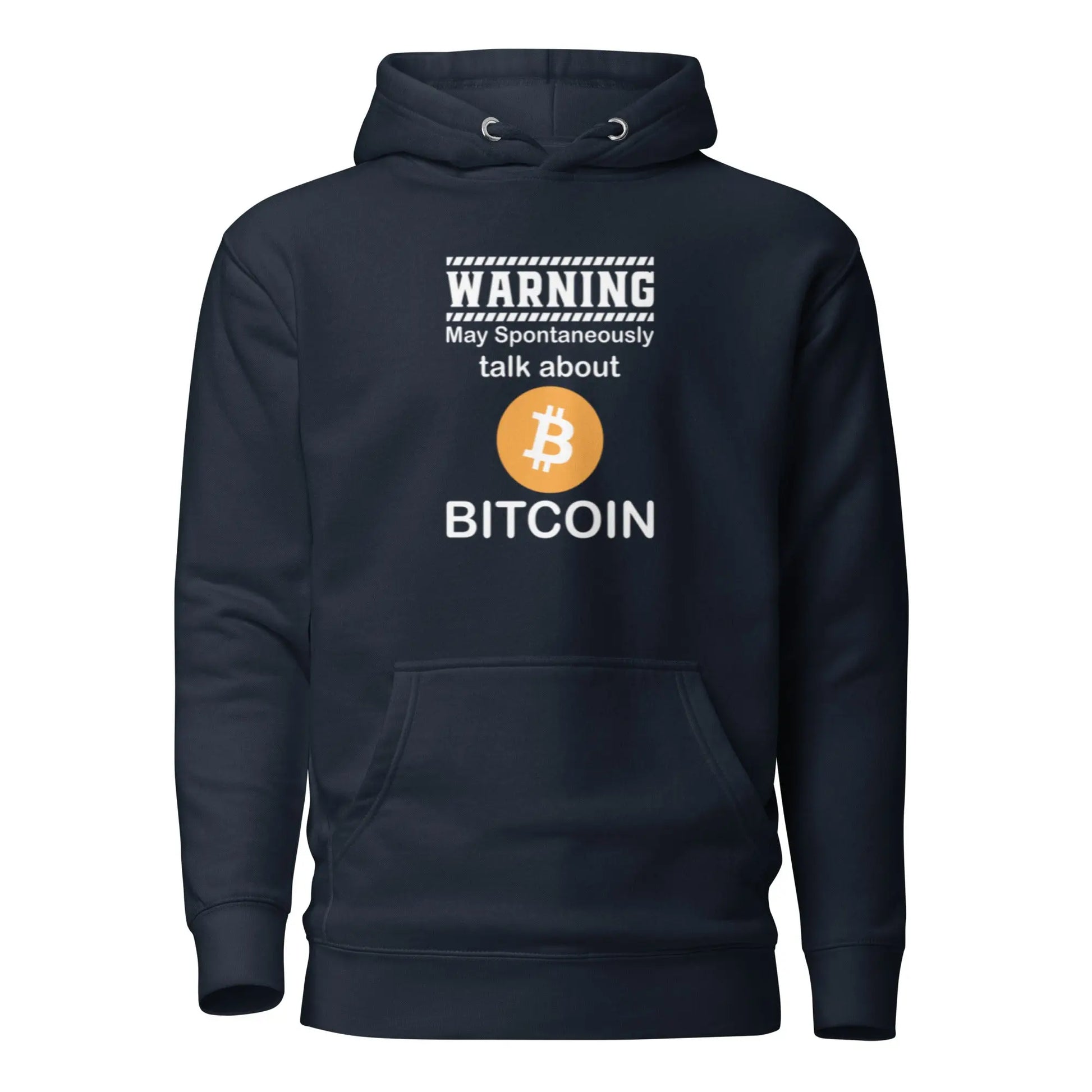 bitcoin hoodie - talk about bitcoin - front view - navy blue