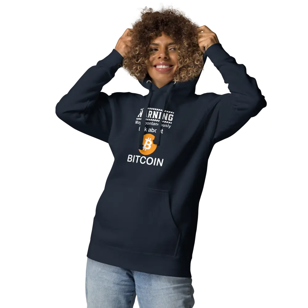 bitcoin hoodie - talk about bitcoin - worn by model