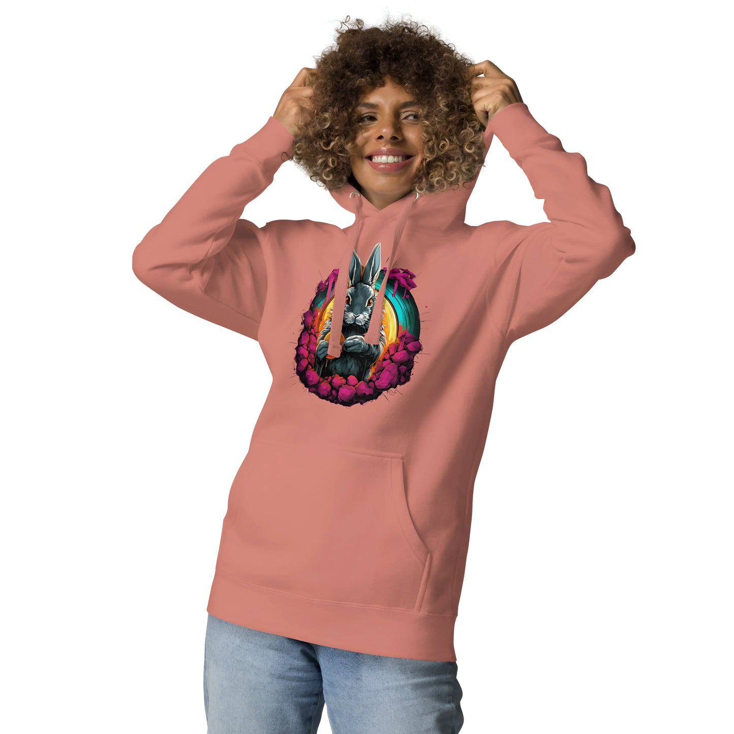 bitcoin hoodie - the bitcoin rabbit hole - front view - rose