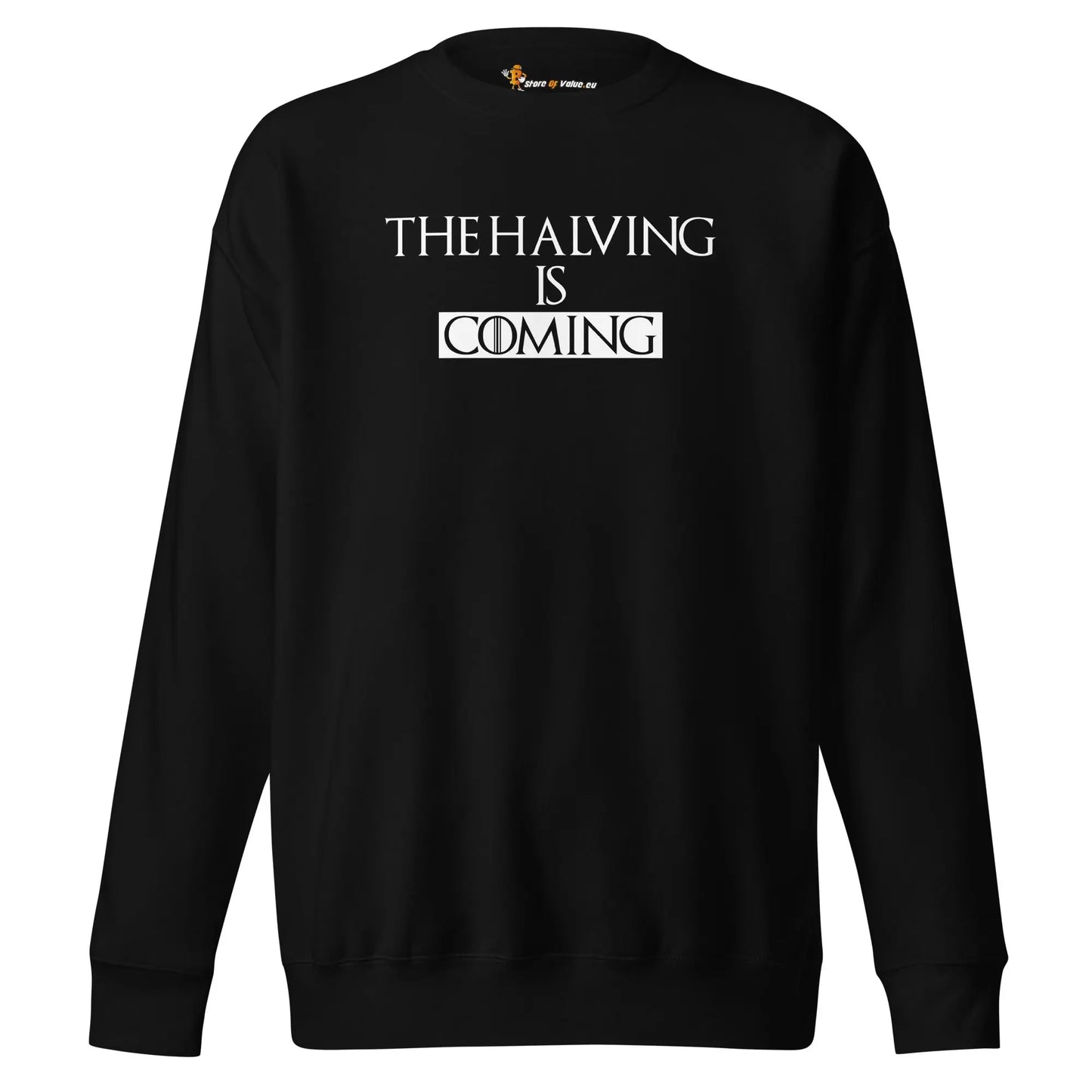 bitcoin sweatshirt - the halving is coming - front view - black