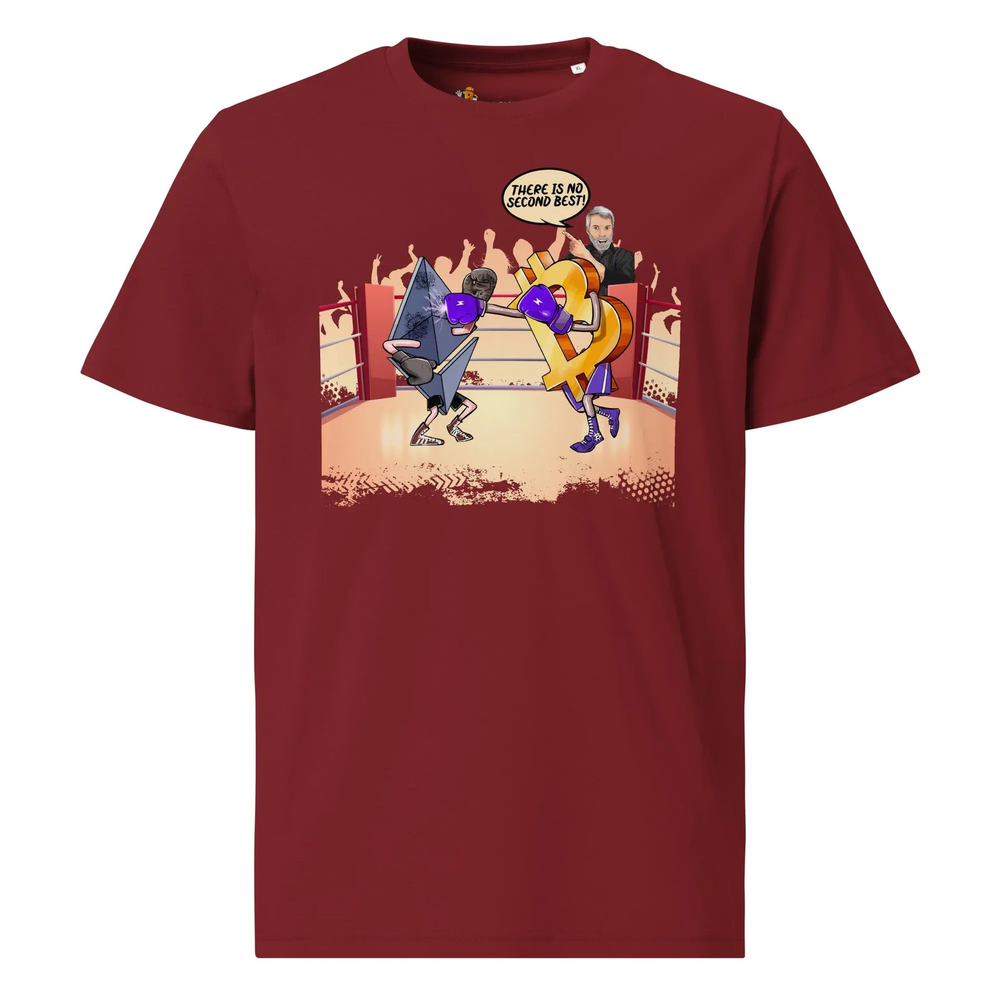Bitcoin T-Shirt – There Is No Second Best - front view — burgundy red
