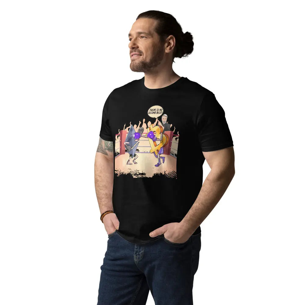 Bitcoin T-Shirt – There Is No Second Best - worn on male model — black