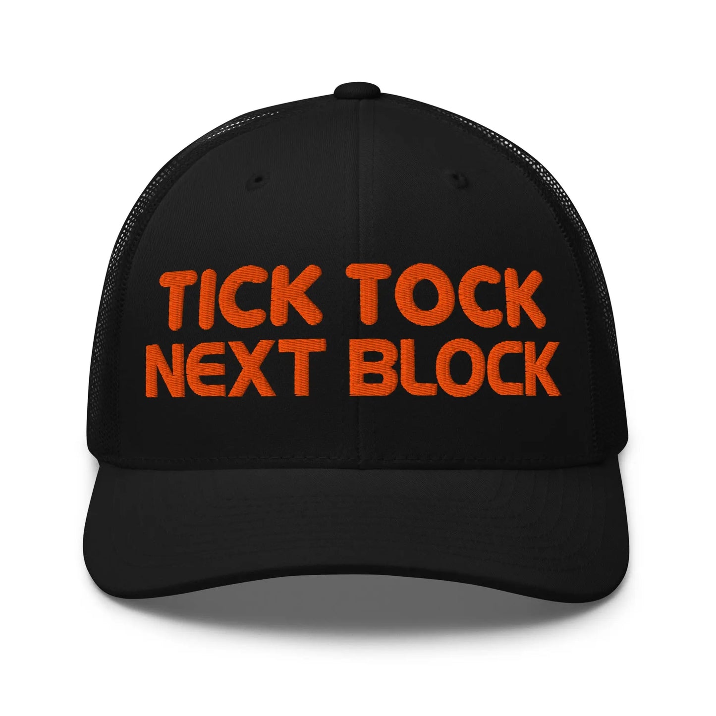 bitcoin trucker hat - tick tock next block - front view - black