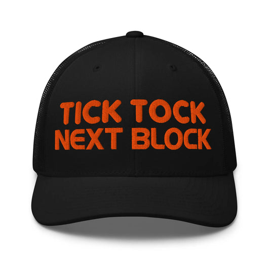 bitcoin trucker hat - tick tock next block - front view - black