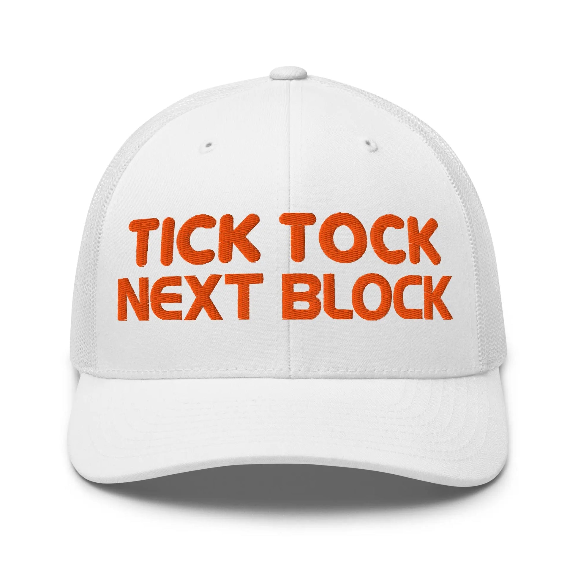 bitcoin trucker hat - tick tock next block - front view - white