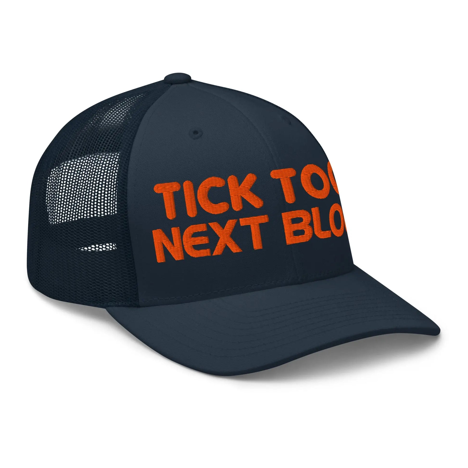 bitcoin trucker hat - tick tock next block - side view - navy