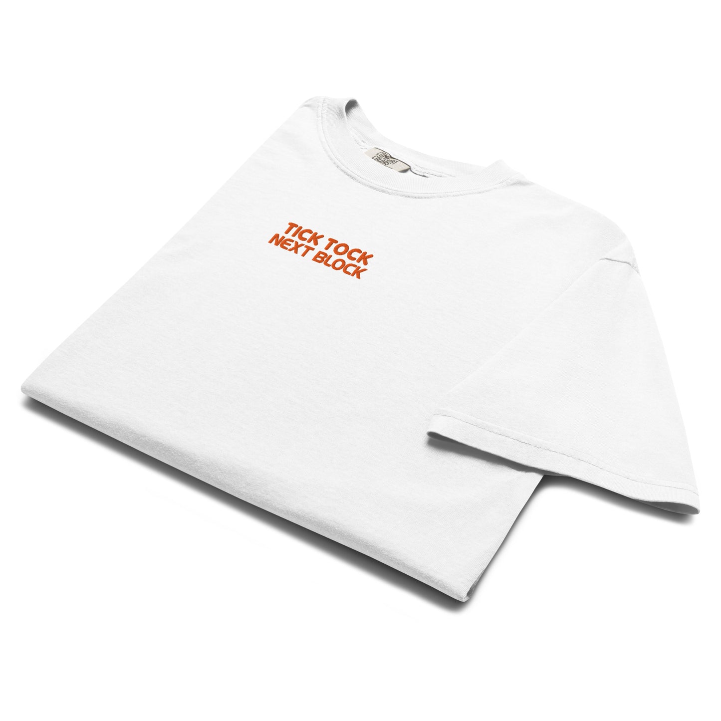 bitcoin t-shirt - tick tock next block - folded view - white