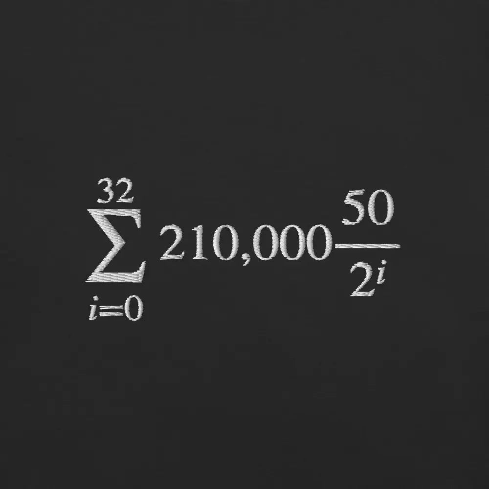 Bitcoin Halving Cycle Formula White Color Embroidered - Center Chest Store of Value