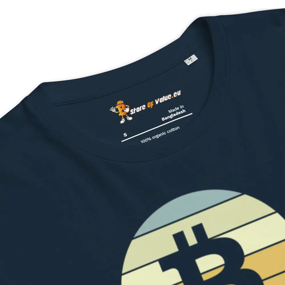 Bitcoin T-Shirt – Vintage Bitcoin Sunset - design close-up — retro sunset - navy blue