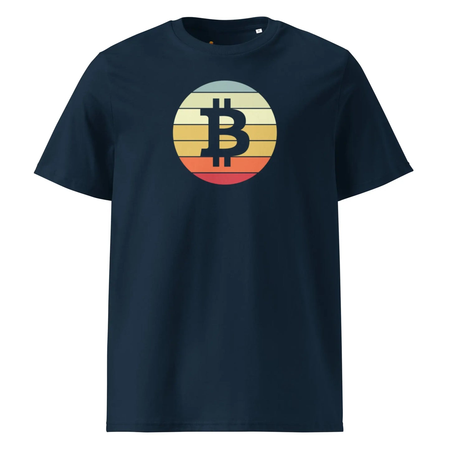 Bitcoin T-Shirt – Vintage Bitcoin Sunset - front view — navy blue