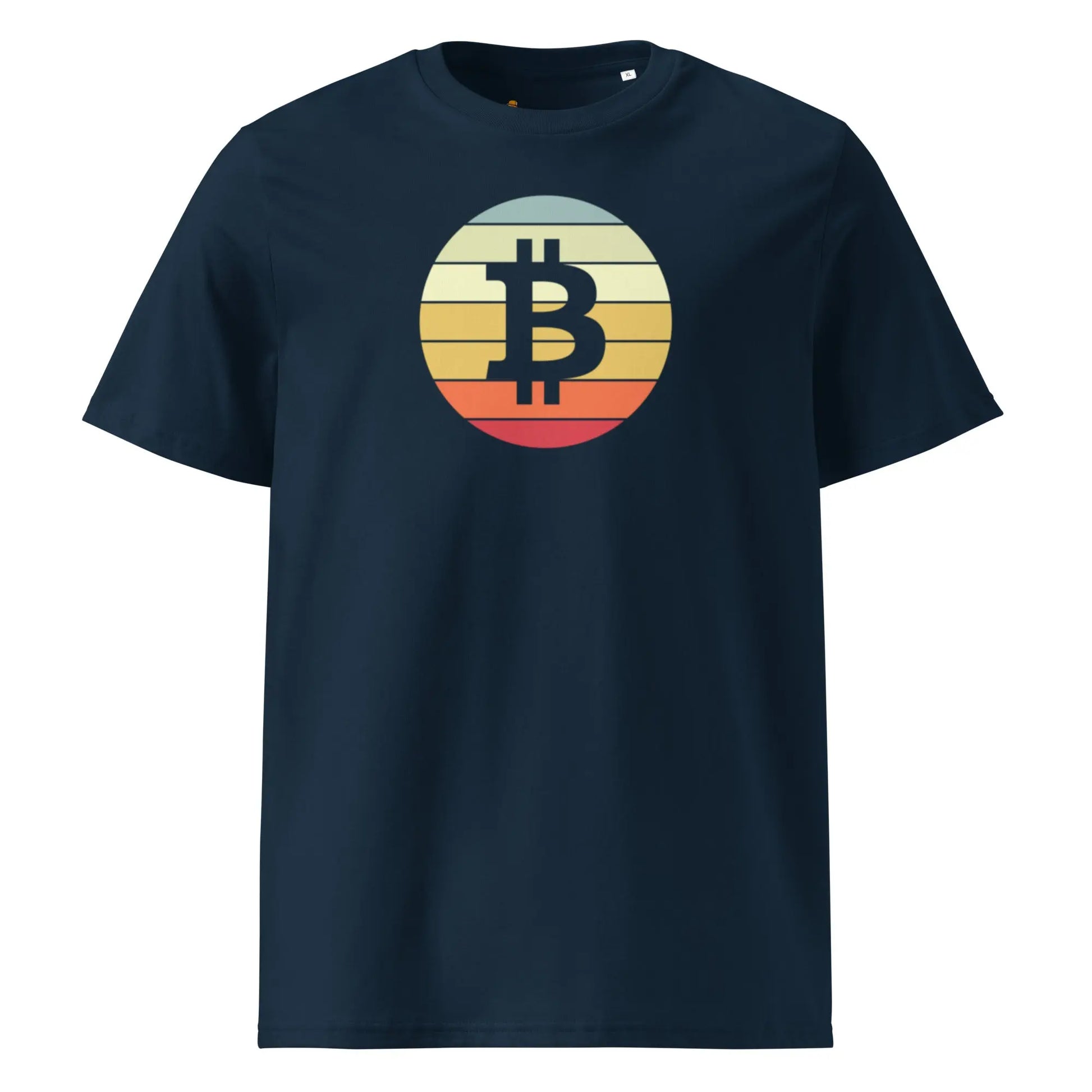 Bitcoin T-Shirt – Vintage Bitcoin Sunset - front view — navy blue