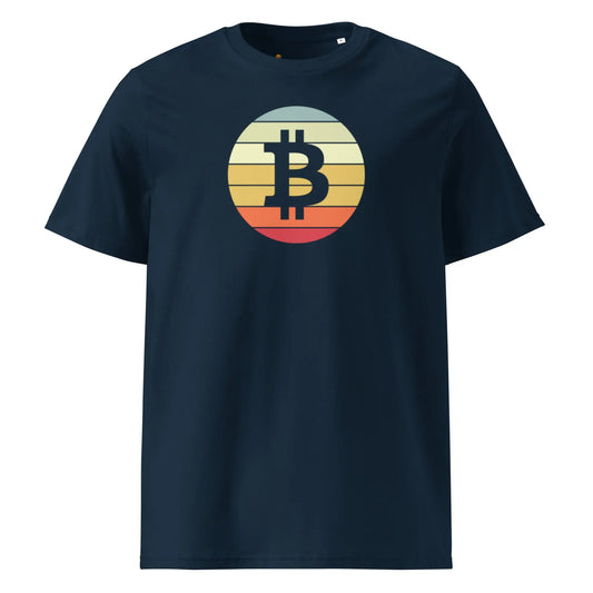 Bitcoin T-Shirt – Vintage Bitcoin Sunset - front view — navy blue