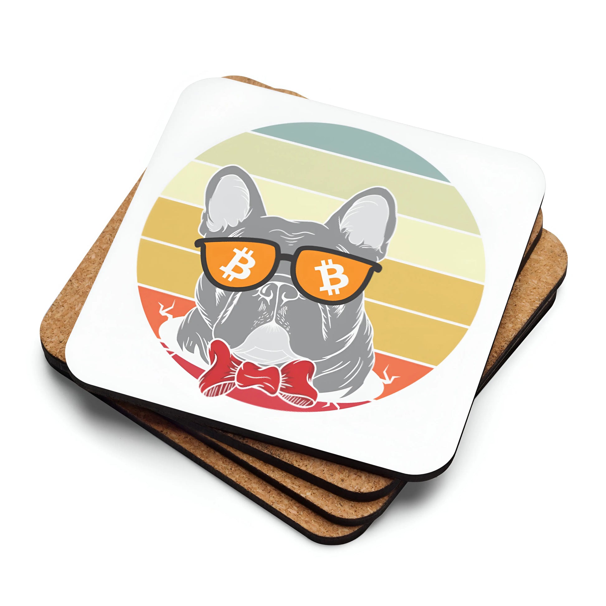 Vintage Dog Lovers Bitcoin coaster stacked with cork backing