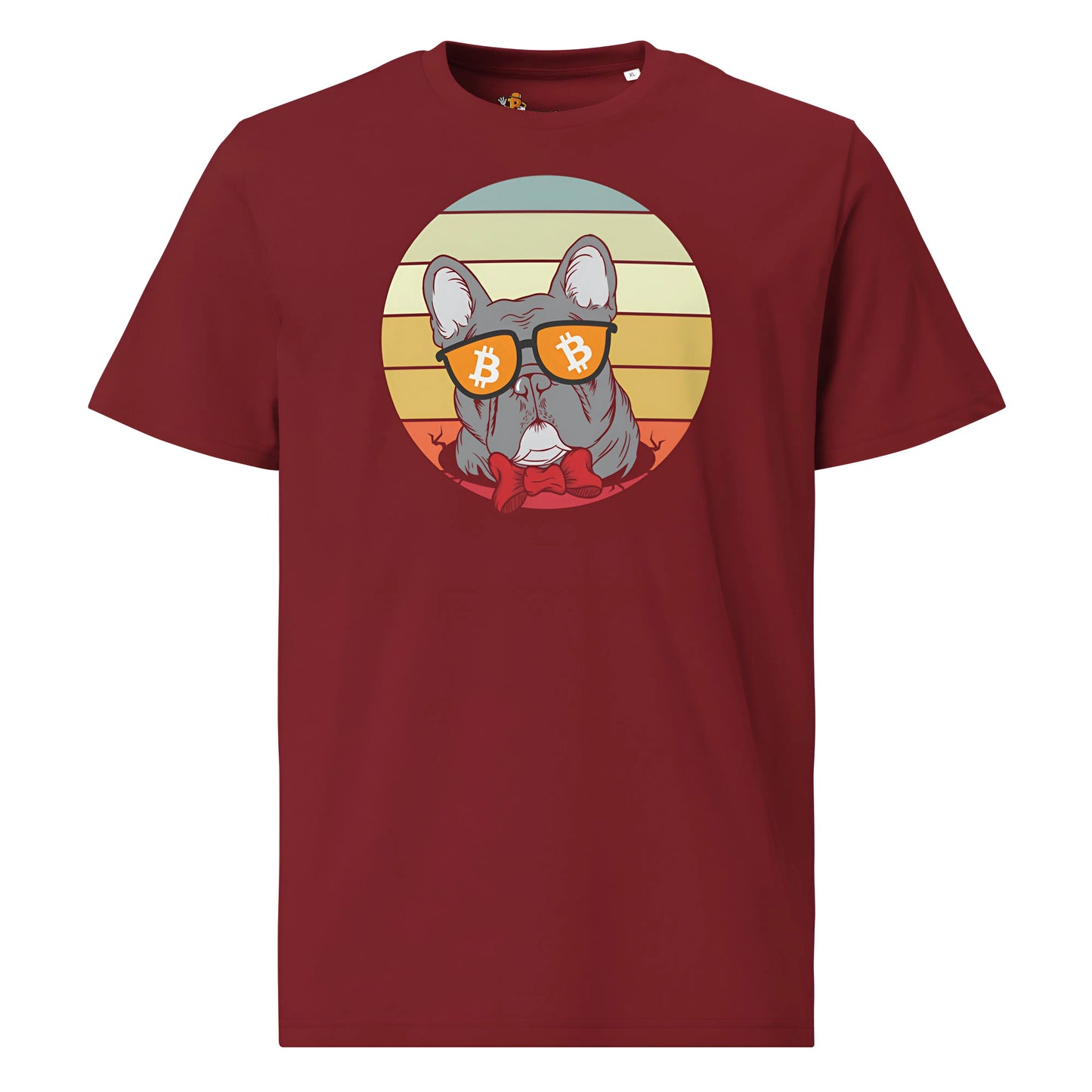 bitcoin t-shirt - vintage dog lovers - front view - burgundy red