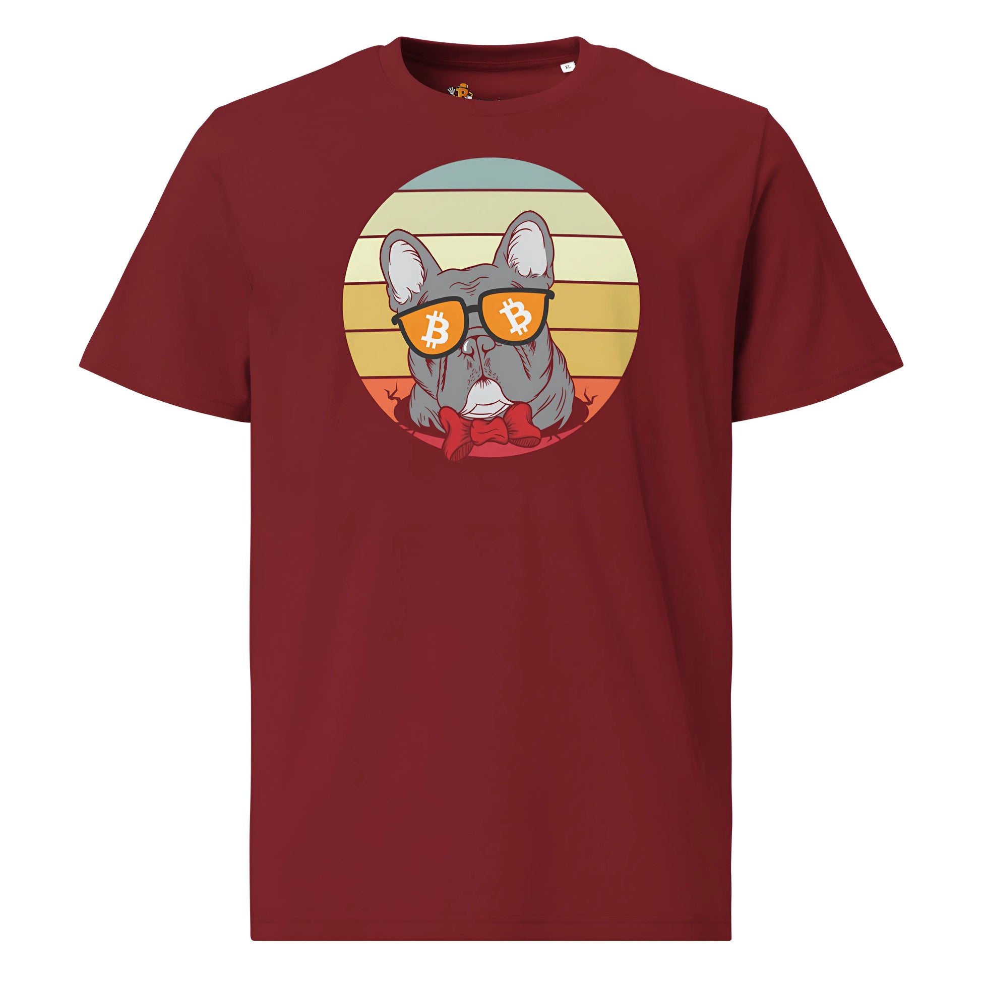 bitcoin t-shirt - vintage dog lovers - front view - burgundy red