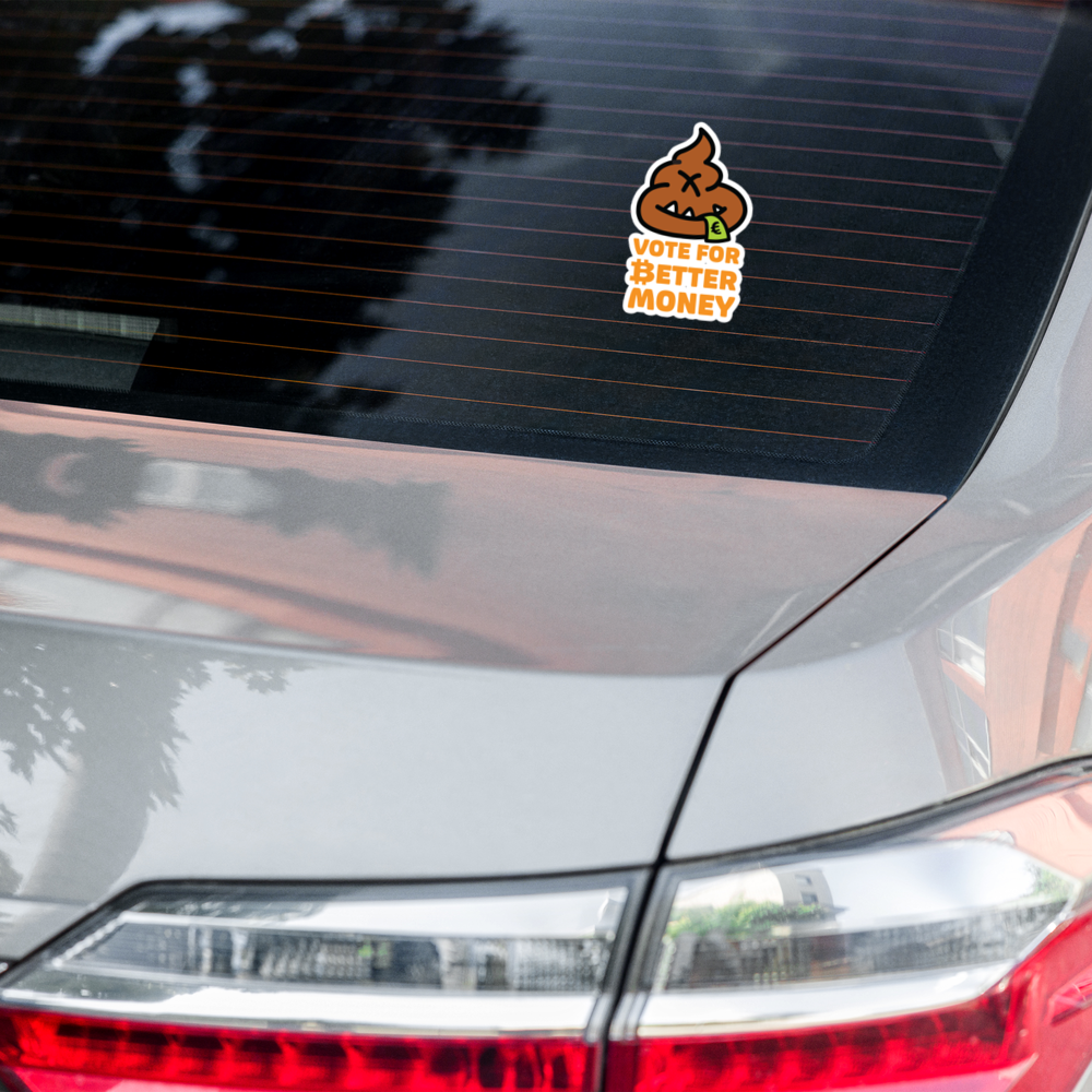 bitcoin sticker - vote for better money - applied on car
