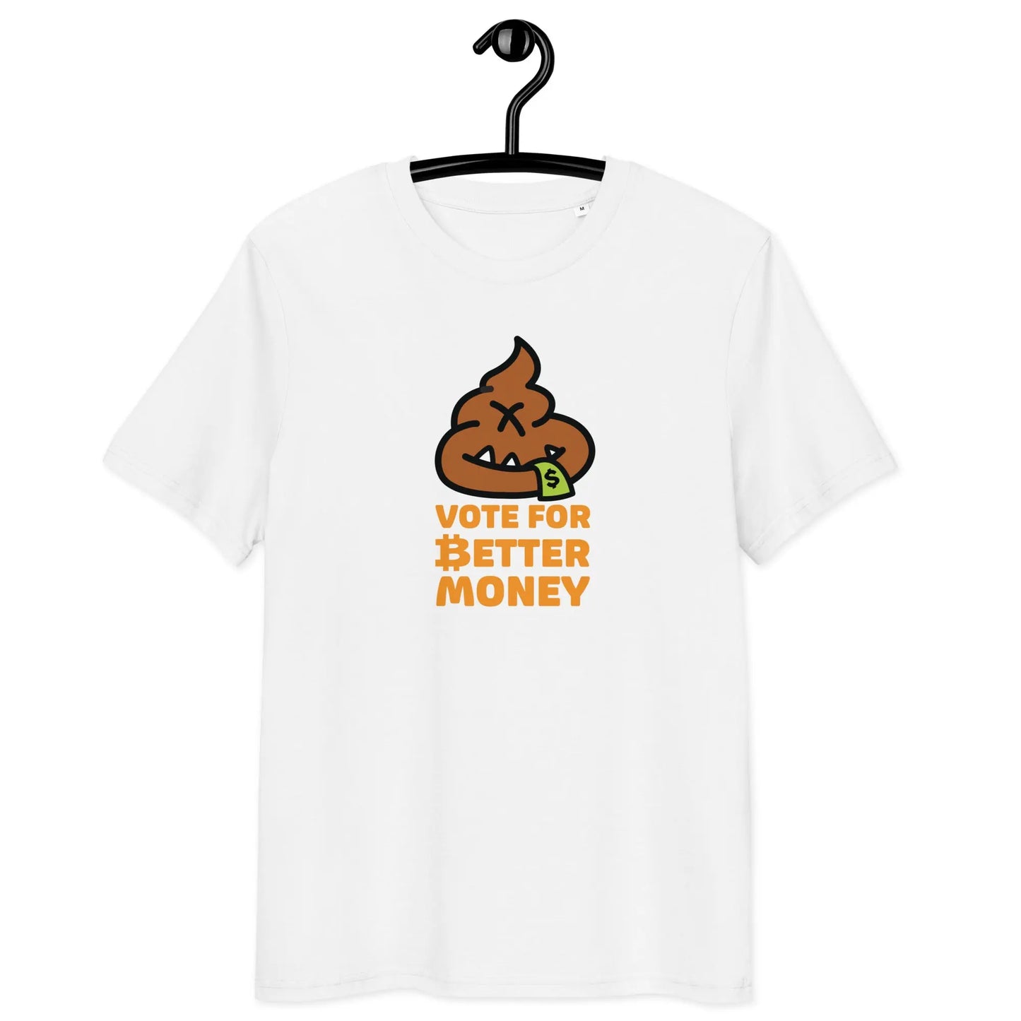 Bitcoin T-Shirt – Vote For Better Money (USD Edition) - on hanger - white