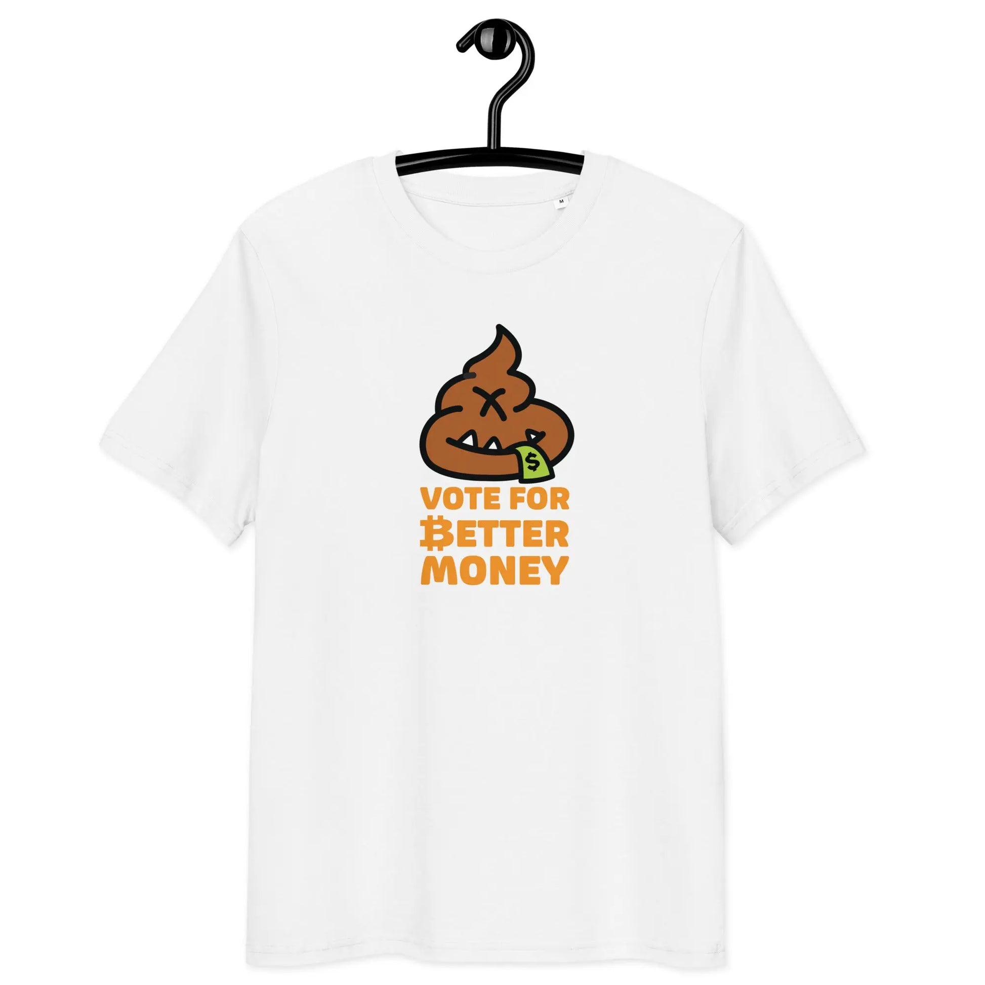 Bitcoin T-Shirt – Vote For Better Money (USD Edition) - on hanger - white