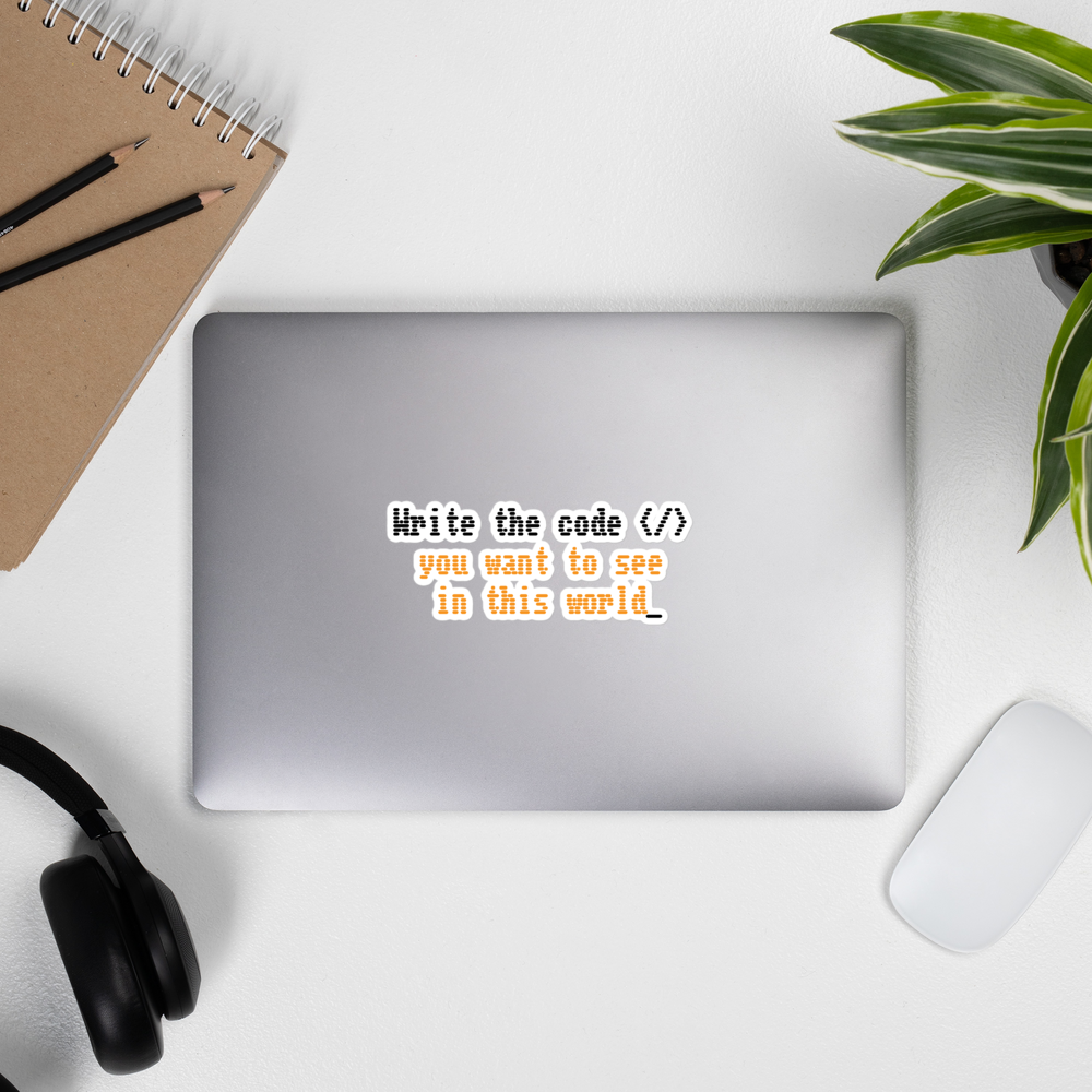 bitcoin sticker - write code - laptop view